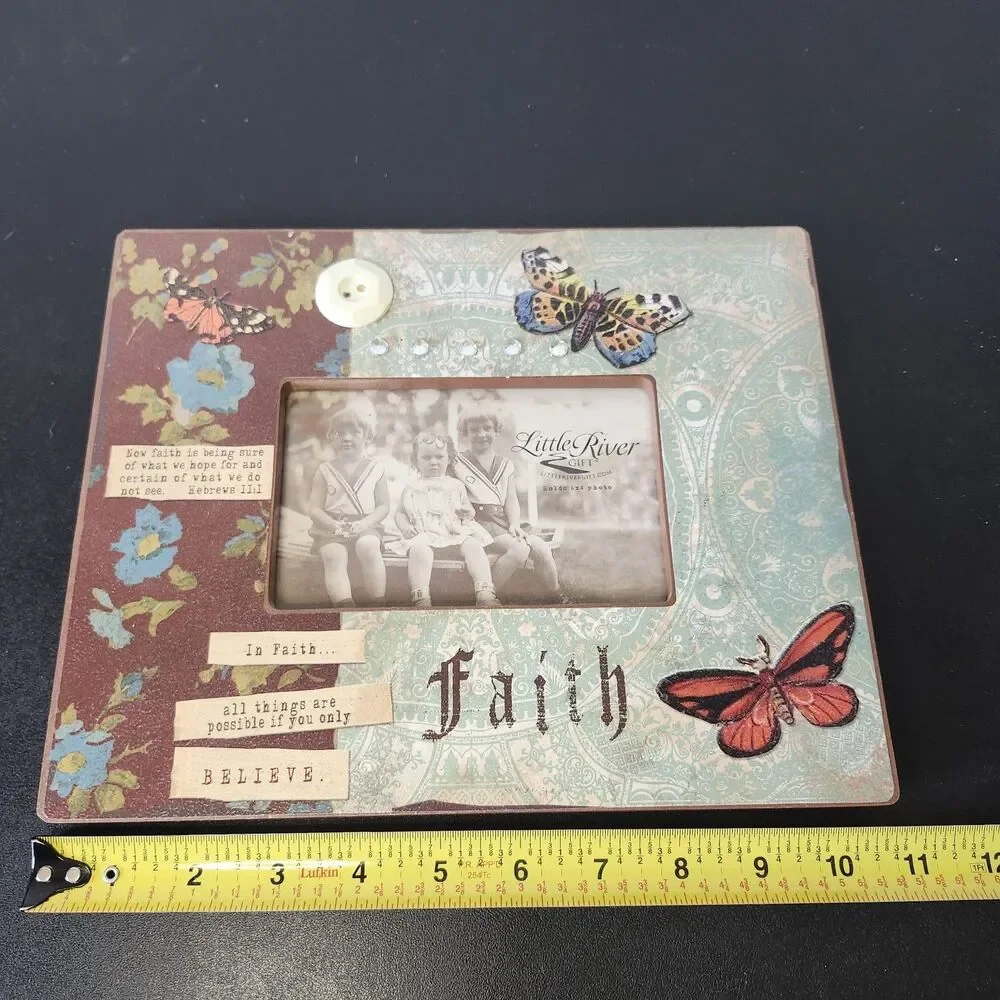 Vintage Shabby Chic Faith Wood Photo Frame 4x6 Butterfly Scrapbook